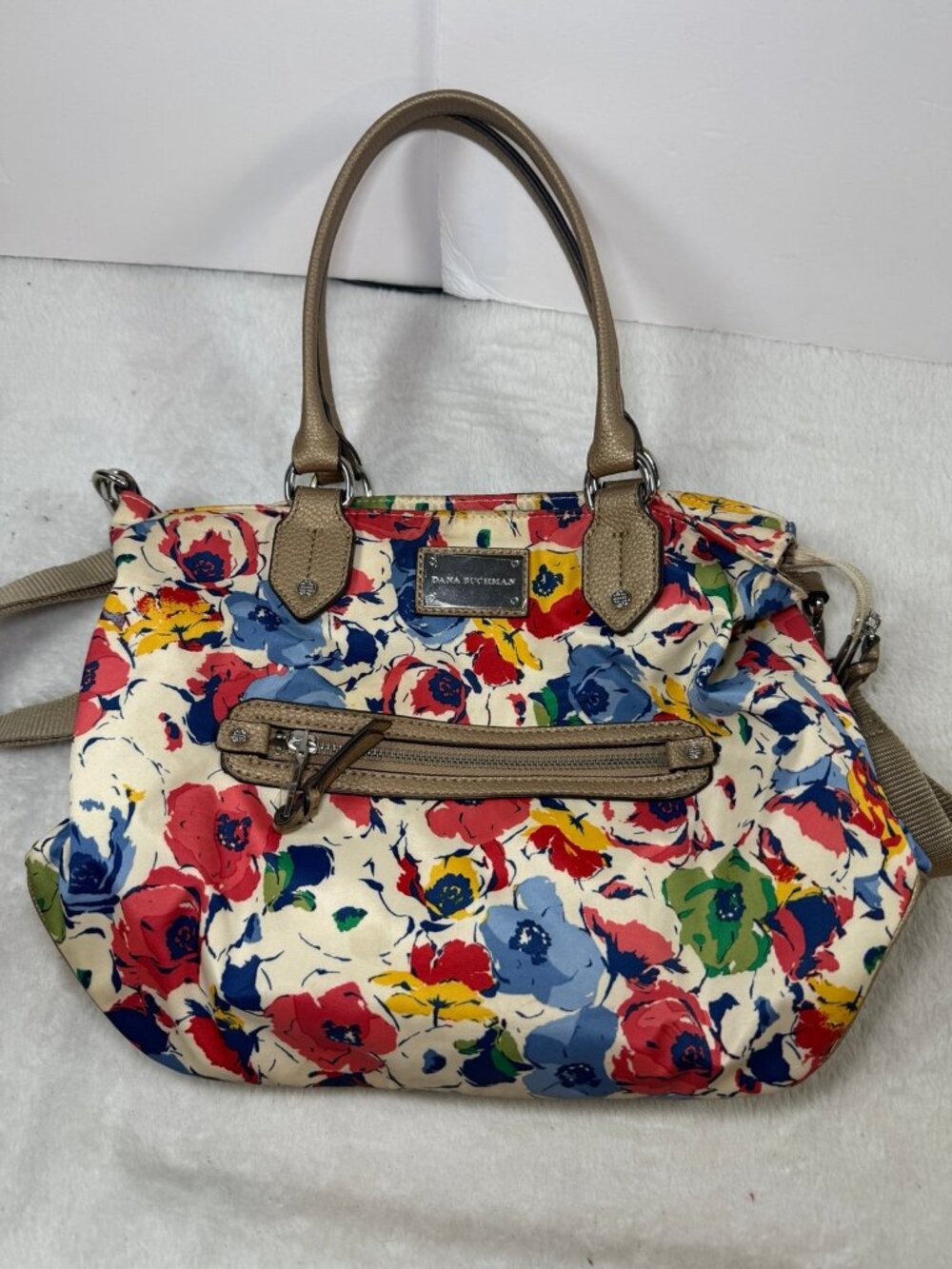 Dana Buchman Poppy floral Shoulder Bag multi pocket colorful purse double handle